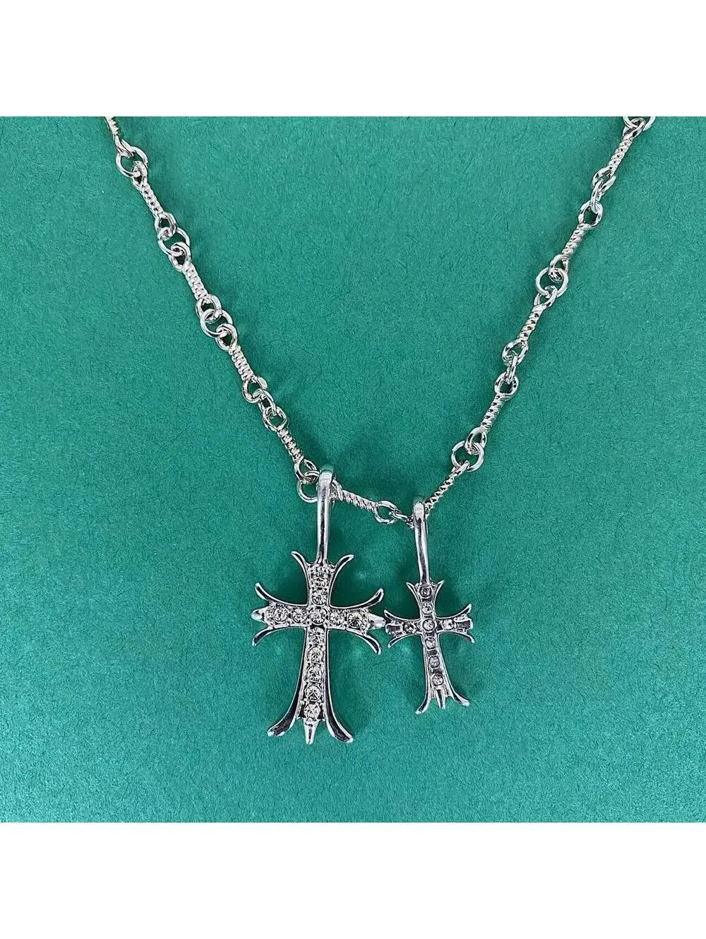 Y2K Vintage Silver Cross Stone Necklace 19.5 Inch